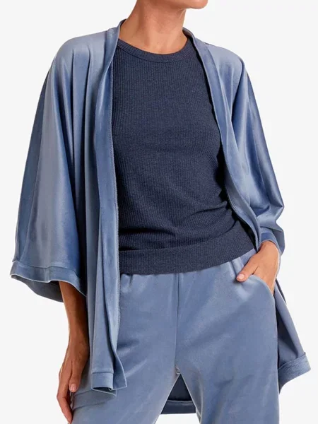 Женский велюровый халат синій