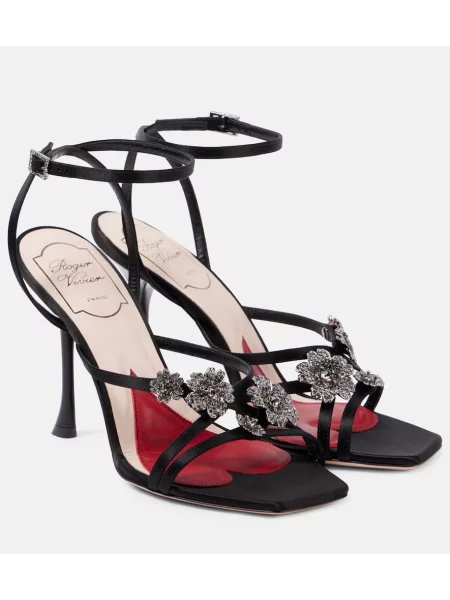 Sandale Roger Vivier din satin cu model floral negru