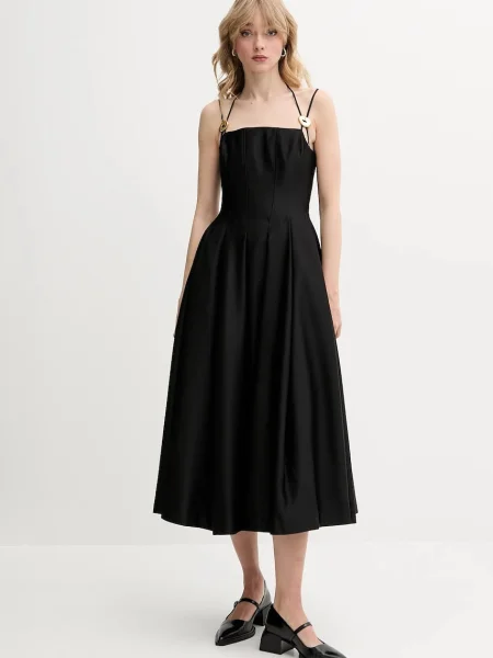 Stine Goya sukienka midi rozkloszowana czarny