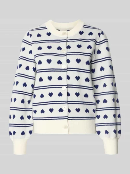 Kardigan o kroju regular fit z wyhaftowanym motywem na całej powierzchni model ‘Brielle’ Ichi granatowy