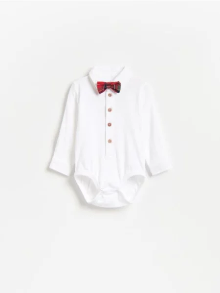 Reserved Body elegant cu papion alb