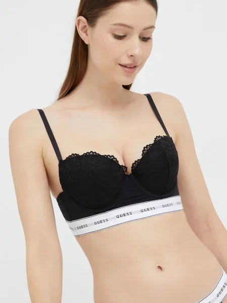 Сутиен Guess от дантела с десен черно