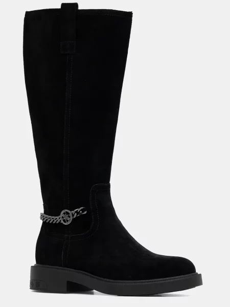 Велурени ботуши Guess с равна подметка черно