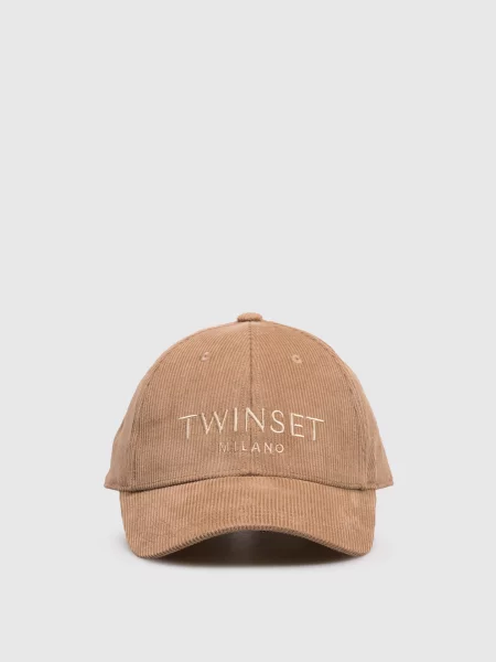 Вельветовая кепка Twinset с вышивкой коричневая