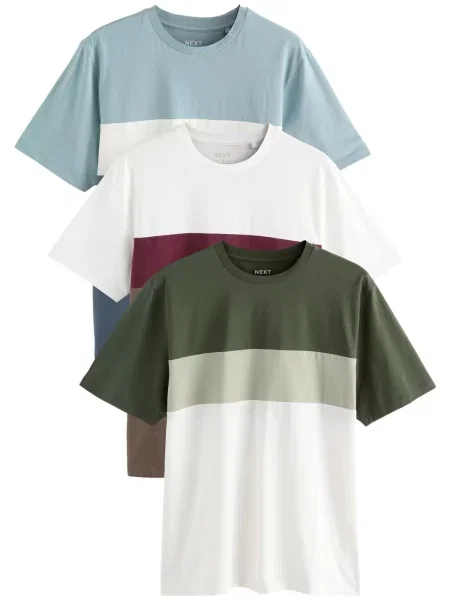 Next Tricou albastru porumbel / maro / kaki alb
