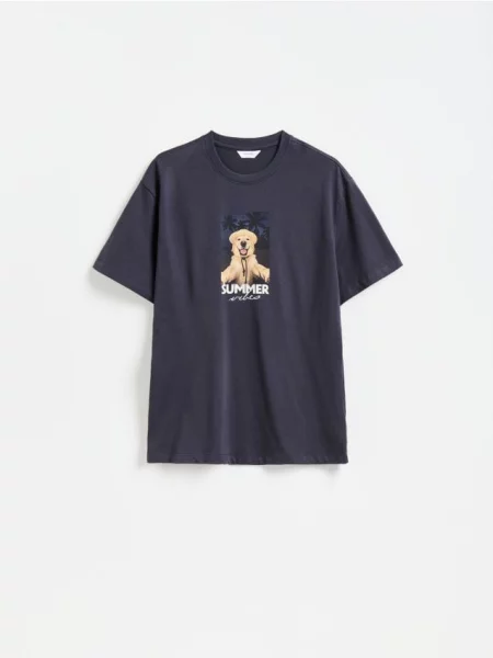 Reserved Tricou regular cu imprimeu bleumarin