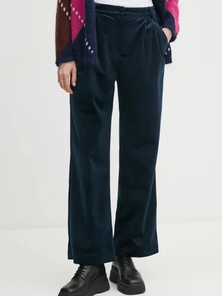 Hlače od velura La Petite Française tamno široke visoki struk PFPRALINE plava