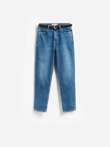 Reserved Blugi mom slim cu curea bleumarin