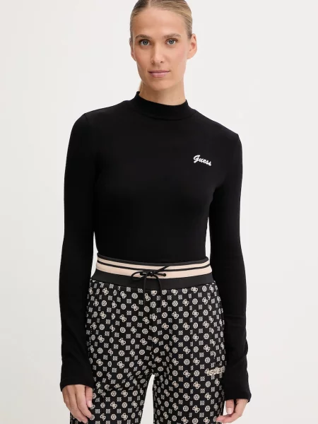 Tričko s dlouhým rukávem Guess ALBA s pologolfem černá