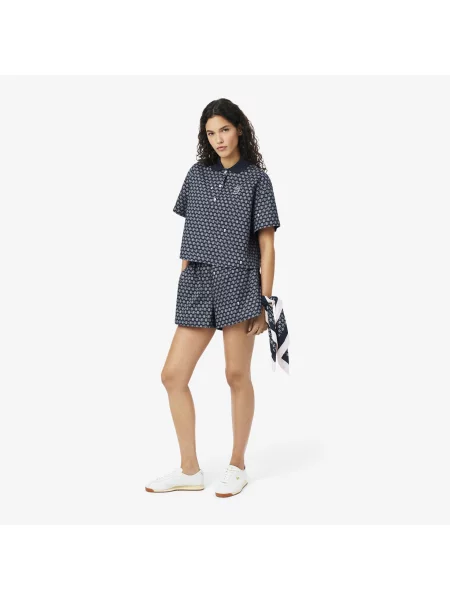 Lacoste Szalik Z Popeliny Z Nadrukiem Tenisowym granatowy