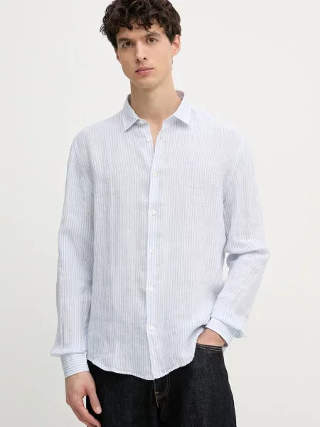 Trussardi cămașă pentru bărbați din in albastru