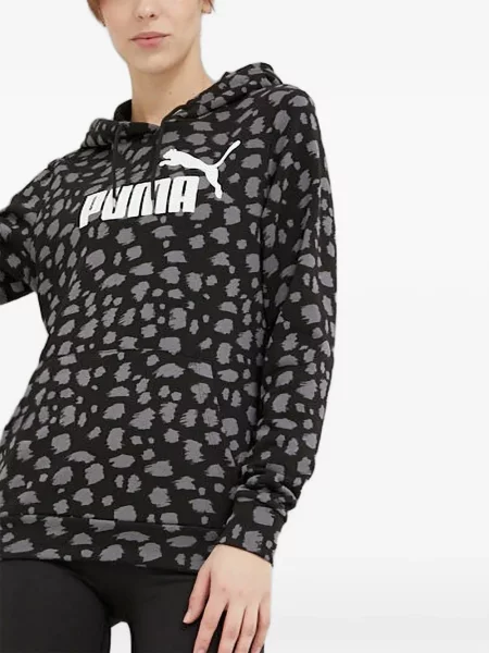 Hanorac cu glugă Puma cu imagine cu model leopard negru