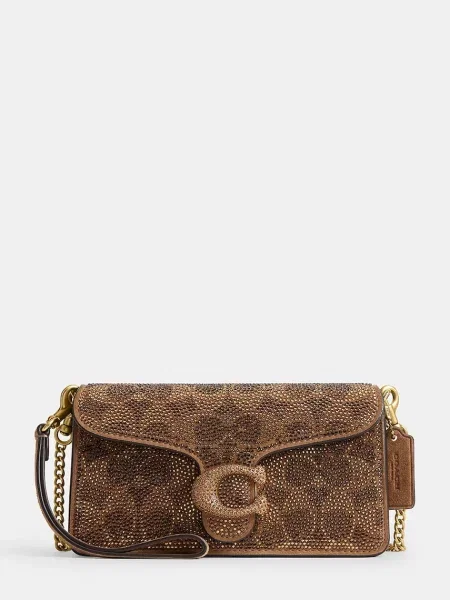 Coach torebka crossbody skórzana Crystal Signature Tabby 19 brązowa