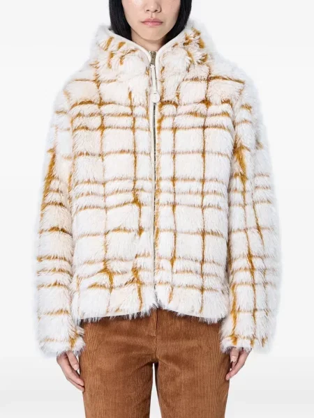 Geacă Moncler în carouri cu blană