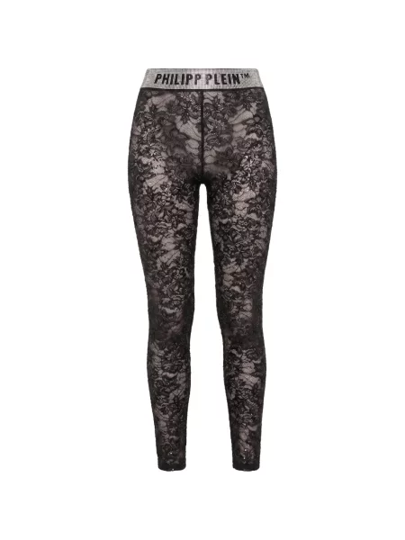 Pantaloni Philipp Plein din dantelă negru