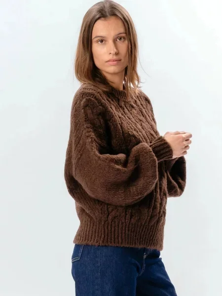 TEESHOPPEN Pulover Emma Cable ciocolatiu