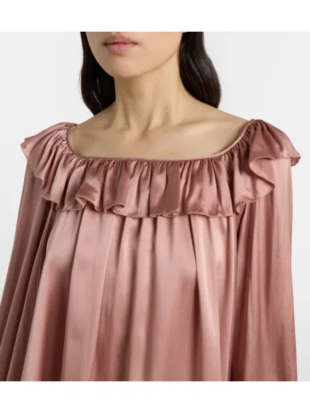 Rochie Chloé din satin cu volane roz