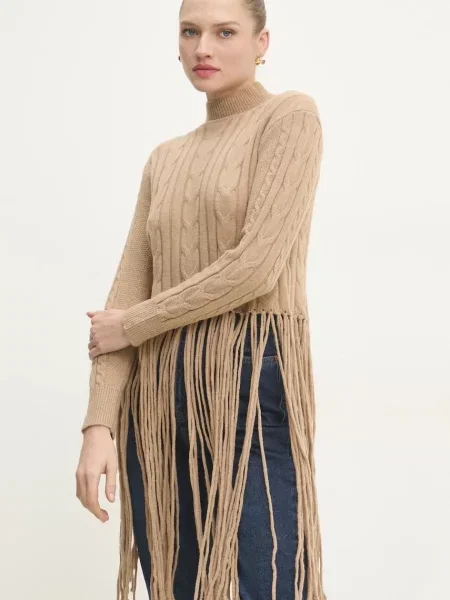 Пуловер Answear Lab дамски с ниско поло кафяво