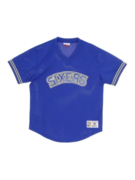Koszulka sportowa Mitchell & Ness z kołnierzem niebieska