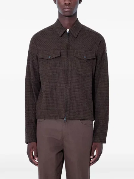 Geacă cămașă Moncler în carouri maro