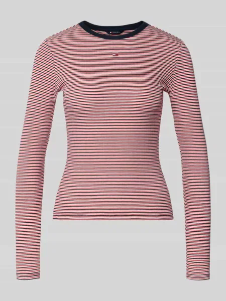 Bluzka z długim rękawem o kroju slim fit z mieszanki bawełny Tommy Jeans czerwona