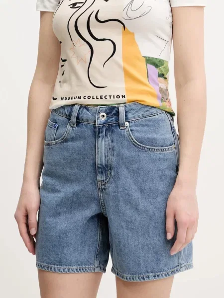 Karl Lagerfeld Jeans pantaloni scurți din denim femei uni high waist albastru