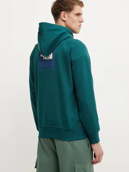 Mikina The North Face Raglan Redbox s kapucí s potiskem zelená