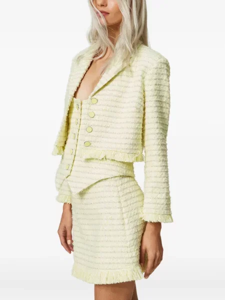 Bouclé fusta mini Twinset cu franjuri galben