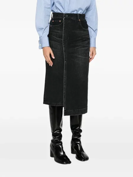 Fustă din denim Sacai asimetrică albastru