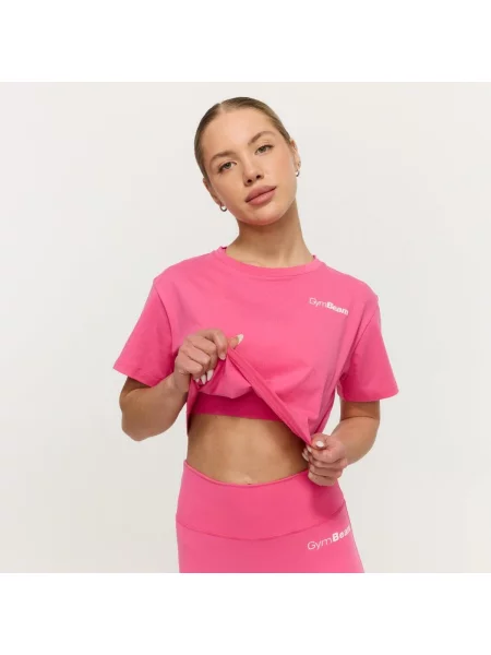 Koszulka fitness cropped luźna Limitless różowa