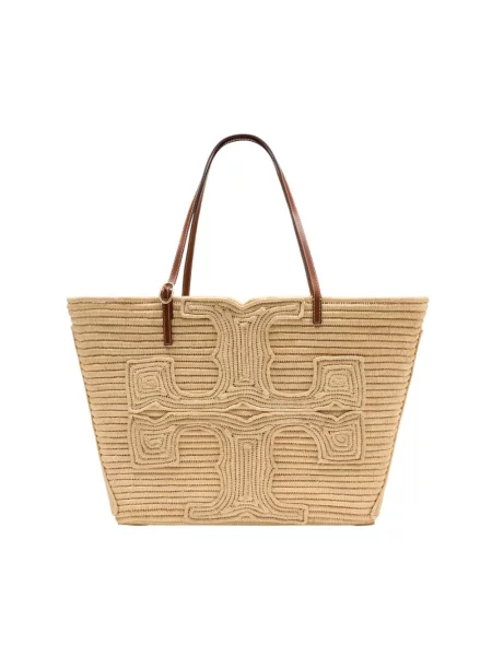Torba plażowa Tory Burch skórzana beżowa