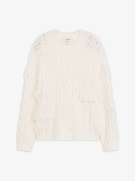 Sweter oversize z frędzlami biały