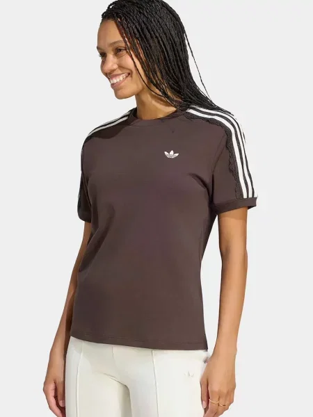 Adidas Originals t-shirt γυναικείο με ελαστάν Lace Injection καφέ