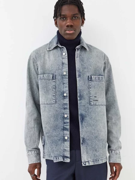 Дънкова риза Won Hundred мъжка със свободна кройка с класическа яка синьо