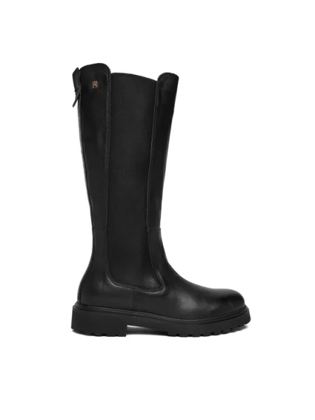 Cizme Tommy Hilfiger Th Lthr Cleated Long Boot negru