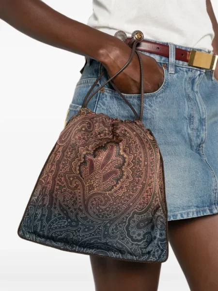 Τσάντα shopper Etro με σχέδιο paisley με κορδόνι καφέ