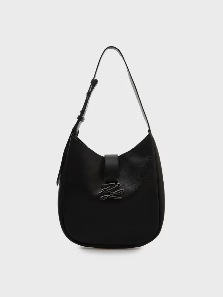 Шкіряна сумка хобо Karl Lagerfeld K/Autograph з автографом чорна
