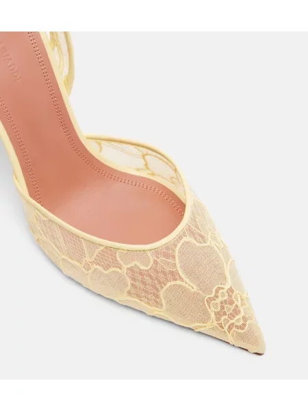 Pantofi cu toc Amina Muaddi din piele slingback galben