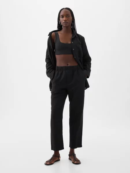 Lniane spodnie Gap z wysoką talią czarne
