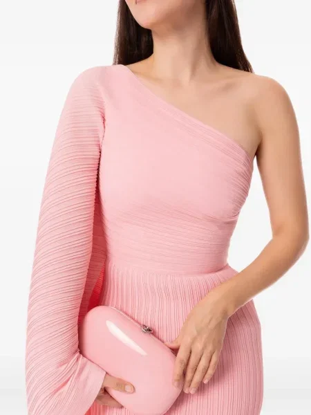 Rochie mini Solace London plisată cu un umăr gol de costum roz