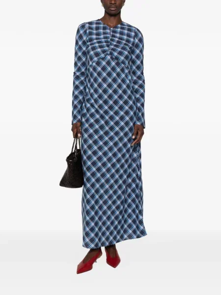 Rochie maxi Dôen în carouri cu imagine albastru