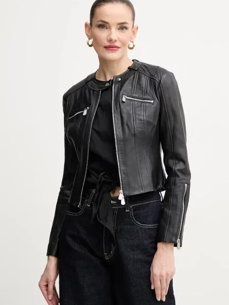 PINKO Кожено яке Borderline Biker черен