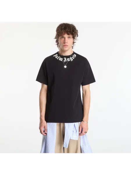 Tricou Palm Angels Neck Logo Regular Tee Black/ Off White XL alb