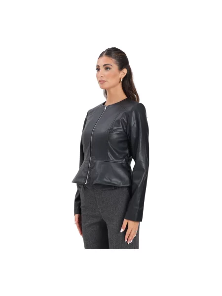 Kurtka skórzana Jacqueline De Yong z długim rękawem czarna