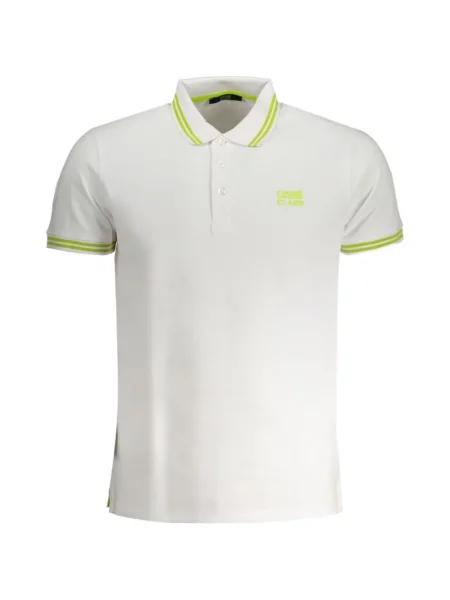 Tricou polo Cavalli Class cu broderie cu dungi alb