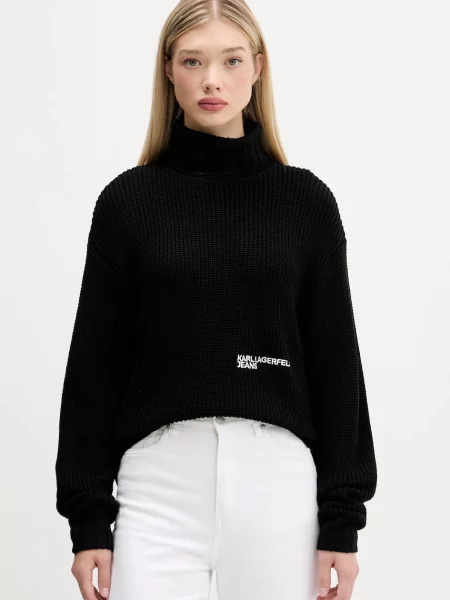 Karl Lagerfeld Jeans pulover de lână cu guler negru