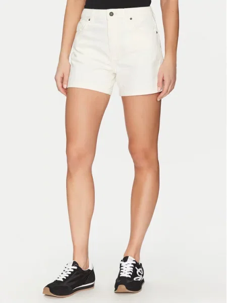 Guess Jeans szorty jeansowe beżowy gładkie high waist białe