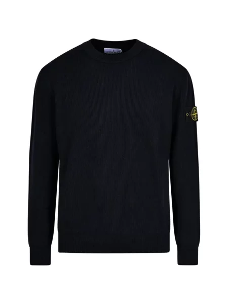 Lung pulover Stone Island cu decolteu rotund cu strasuri albastru