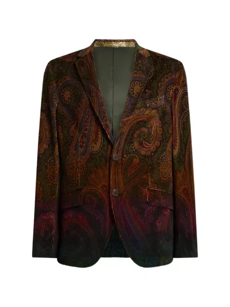 Geacă Etro de catifea cord cu imagine cu model paisley verde