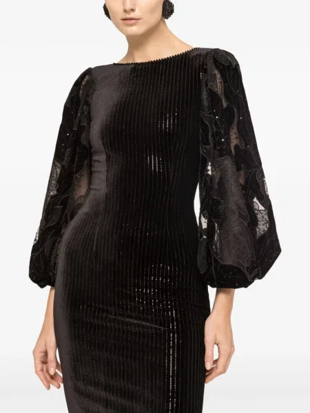 Rochie midi Nissa cu paiete de catifea până la genunchi negru